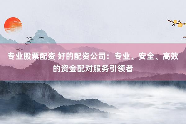 专业股票配资 好的配资公司：专业、安全、高效的资金配对服务引领者