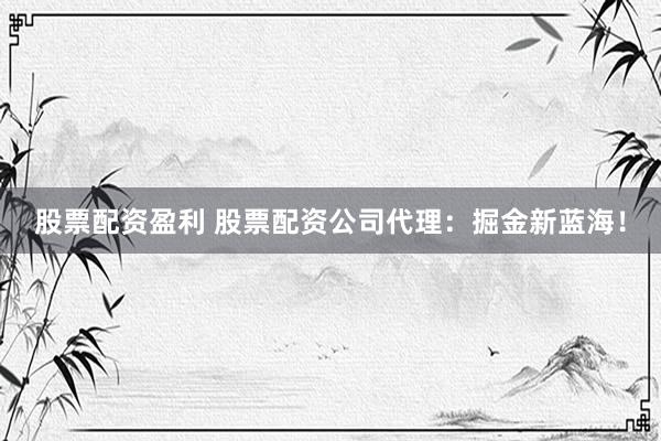股票配资盈利 股票配资公司代理：掘金新蓝海！