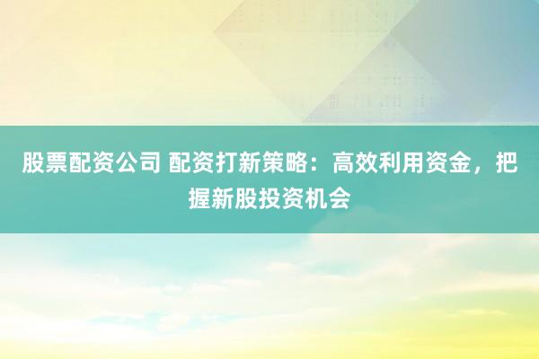 股票配资公司 配资打新策略：高效利用资金，把握新股投资机会