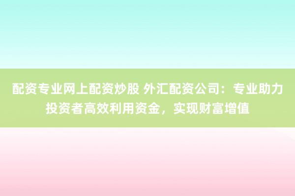 配资专业网上配资炒股 外汇配资公司：专业助力投资者高效利用资金，实现财富增值